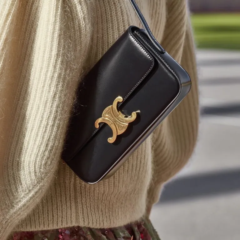 Stylish patterned handbag displayed for visual search